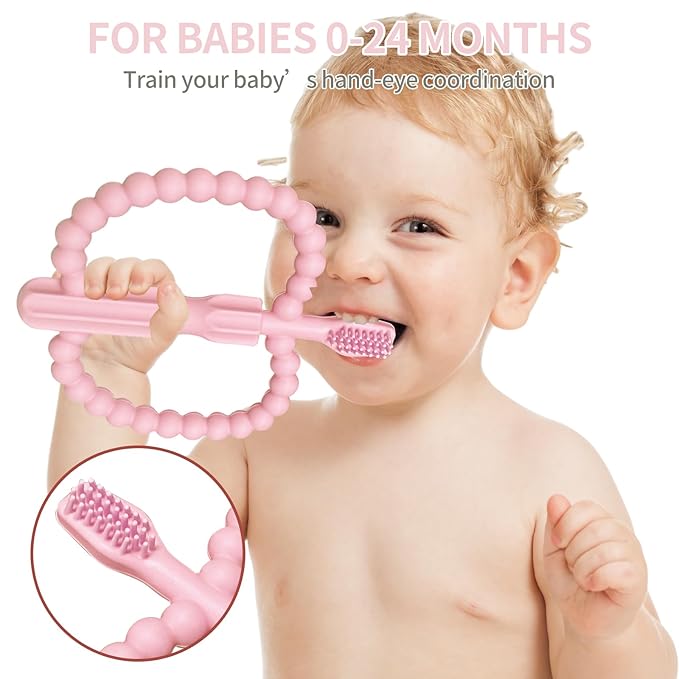 Baby Teething Toys for Babies 0-36 Months -Anti-Choking Design with Easy-Hold Handle,Silicone Infant Toothbrush for Gum Massage,Soothe Sore Gums for Infant Toddlers Silicone teether Tubes