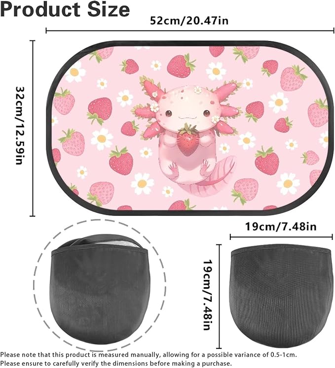 Bulopur Axolotl Strawberry Car Window Shades 2 PCS Auto Size Window Sunshade for Baby in Car Sun Protection and Sun Shade Blocker Easy to Install Universal Automotive Interior Accessories
