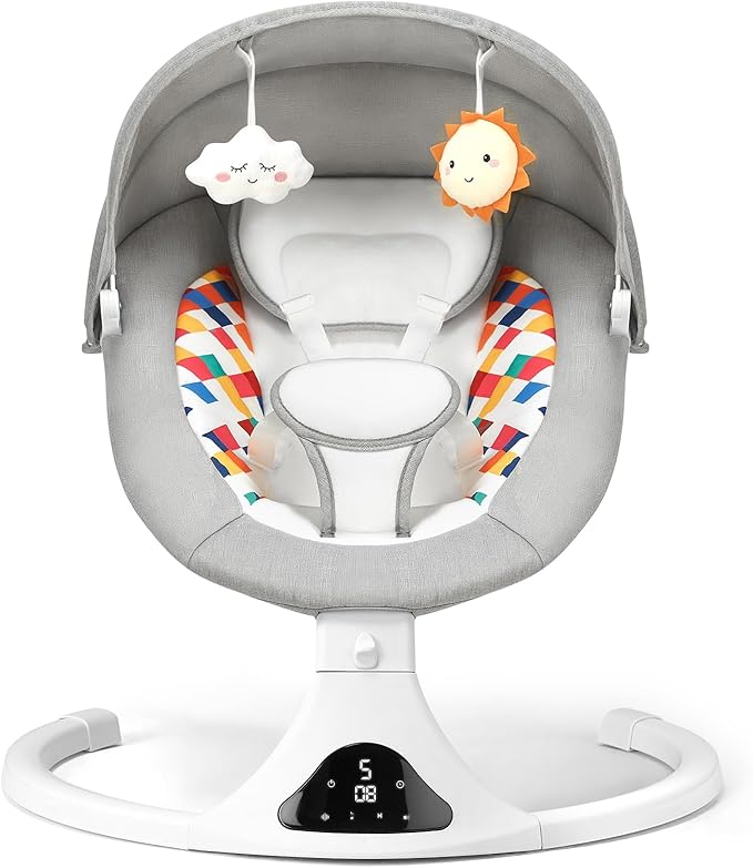 Baby Swing for Infants, Bluetooth Infant Swing with Remote Control, Portable Baby Swings with 5 Speeds, 5 Point Harness Belt, Modern Design for Newborn (Max 20 lbs Gray)