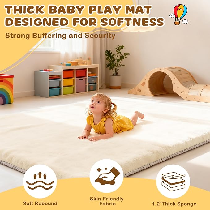 Yozoia Thick Baby Play Mat for Floor 71 x 59, Ultra Soft Playpen Mat, Machine Washable Tummy Time Foam, Non-Slip Bottom Helps Cushion, for Kids, Infant and Toddler Crawling