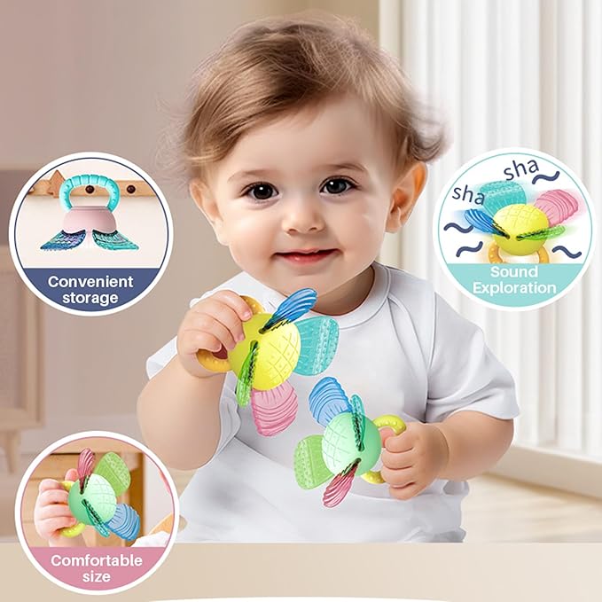 8pcs Baby Rattles Toys Set for 3+ Months,Easy-Grasp Ball,Plastic Ringdrum,Barbell Rattles,Shakers and Teethers,BPA-Free,Lightweight,Unisex,Baby Gift