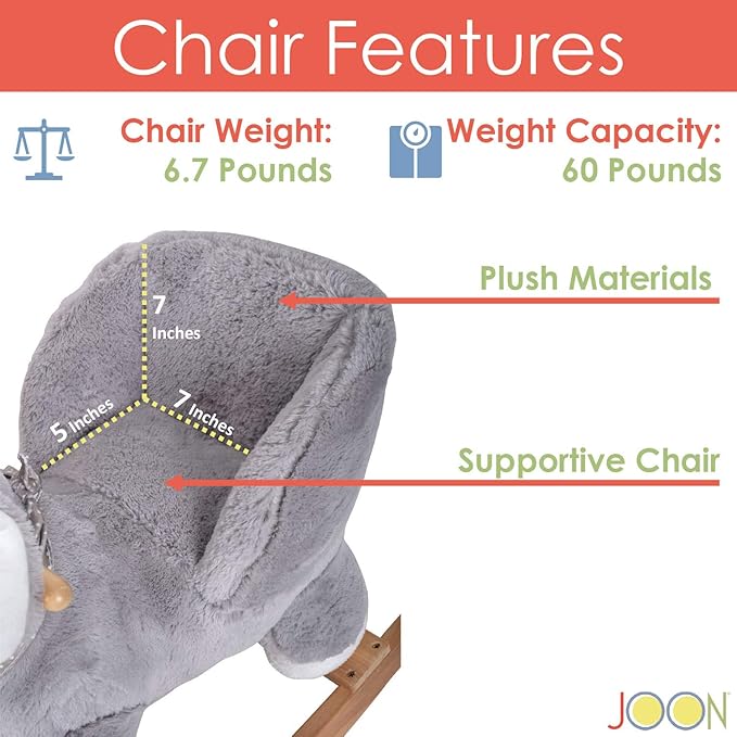 JOON Olli Ride-On Rocking Horse Elephant with Polkadot Scarf, Great for Childhood Development, Soft Materials Wooden Construction, Fun Musical Sounds, for Boys or Girls 1-3 Years Old, Gray-White