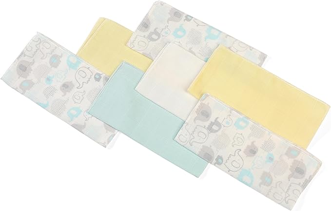 Deyzi Washcloths, 100% Cotton Ultra Soft Absorbent Wipes, Newborn Face Towel, Pack of 7, Reusable Quick Dry Baby Wipes for Sensitive Skin, 7 x 7 inches (Multi Color), Uni10