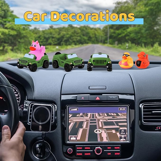 3.5 Inch Dark Green Car Toy Match Most 2 in Rubber Ducks, Ducks for Jeeps, Vehicle Toys for Car Dashboard Decorations Accessory Rubber Duck Collection, Easter Basket Stuffers for Kids Party Favors