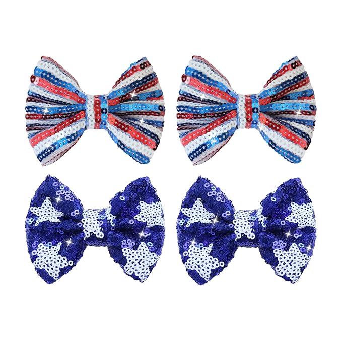 Independence Day Sequin Hair Bows for Girls Star Stripes Sparkly Alligator Clips Red Glitter Hair Accessories for Little Teen Toddler Girls