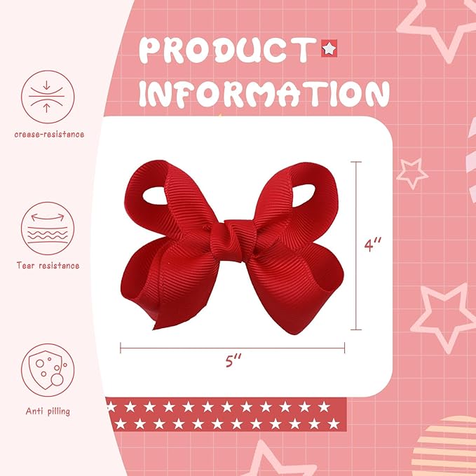 Baby Girl Bows 4th of July Accessories Hair Clips for Girls Patriotic Hair Bow Red Headband Ribbon Bowknot Alligator School Kids Girls Cheer Bow Red Favor Gift