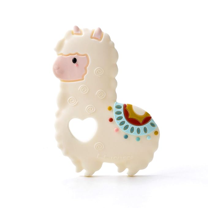 Loulou Lollipop Silicone Teether and Holder Clip Bundle Set - Llama/Sweetheart Rainbow