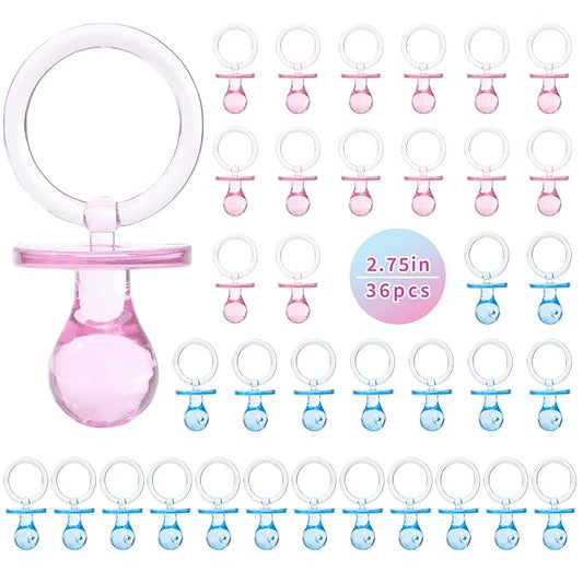 Pacifiers for Baby Shower Game, 36 Plastic Pacifiers for Baby Shower Decoration DIY, Large Size Baby Shower Pacifiers, Gender Reveal Party Table Scatter/Hunt Baby Shower Game Props(Blue&Pink, 2.75 in)