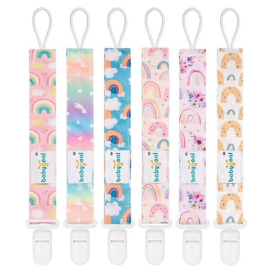 babygoal Rainbow Pacifier Clips, 6 Pack Binky Paci Holder Leashes Fits for Most Baby Pacifiers and Binkies