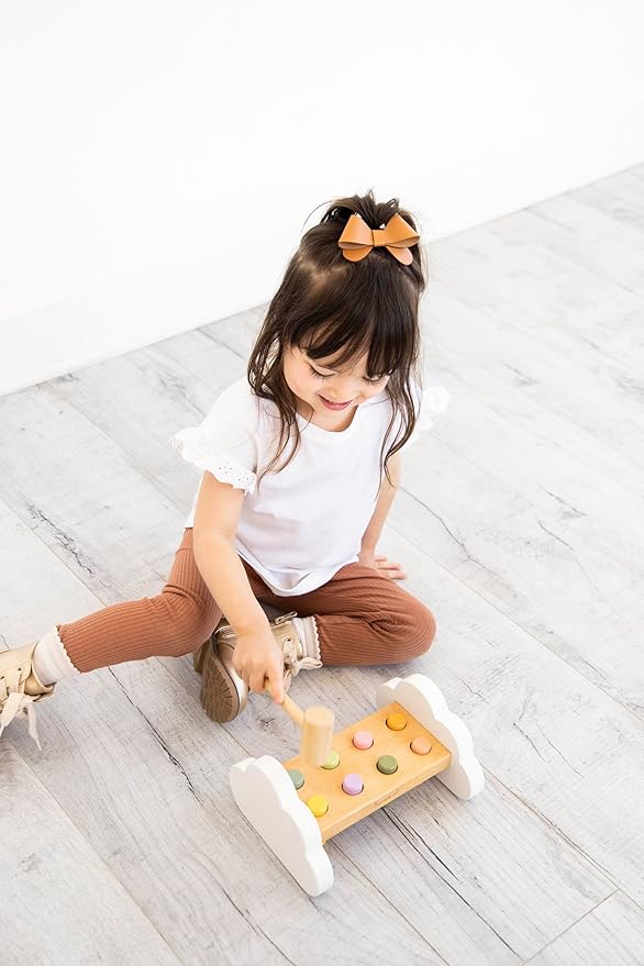 Pearhead Montessori Hammer Bench, Must Have Baby, Toddler Stocking Stuffers, Pounding and Hammering Wooden Toy, Early Developmental Interactive Toddler Toys for Ages 1+ Years