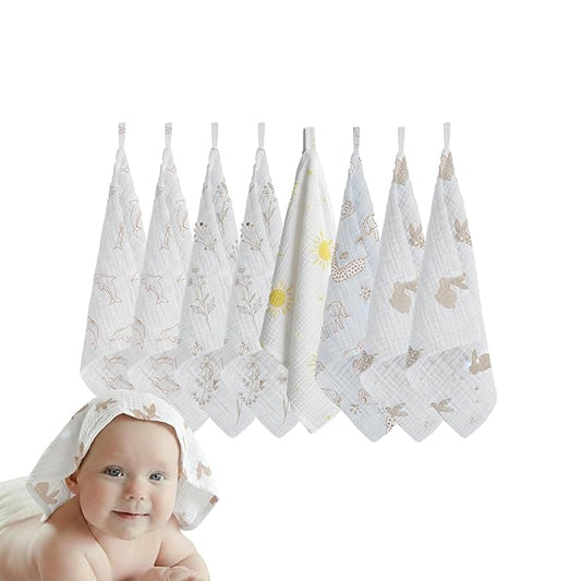 Muslin Baby Washcloths for Newborns, Pack of 8, 11"x11", Super Soft Cotton, Absorbent and Gentle, Baby Cotton Wipes, Baby wash Cloths