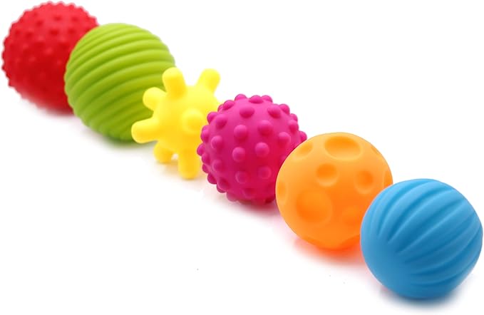 6 Pack Sensory Balls Set for Babies, Soft & Textured Balls with Bright Colors and Sounds for Baby Toddler