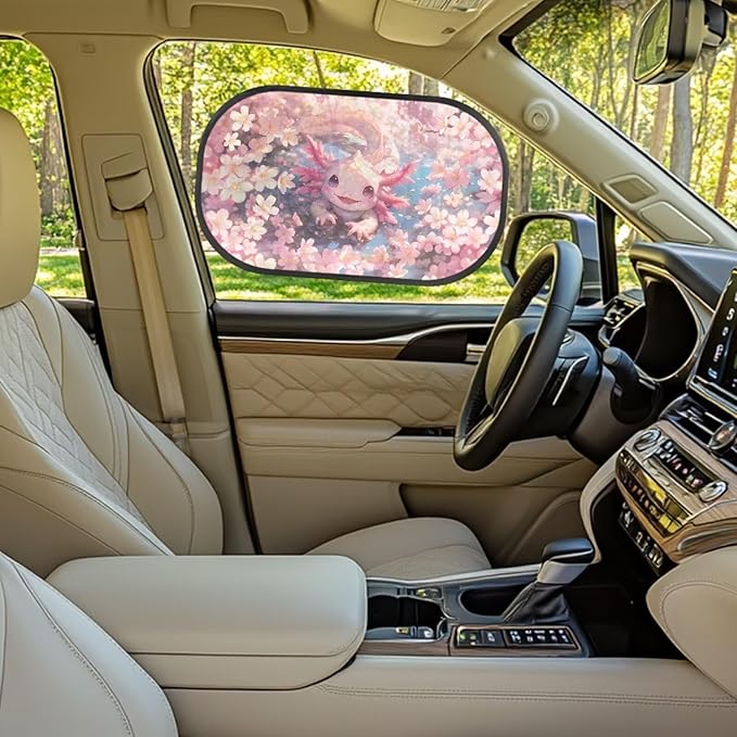 Bulopur Cute Axolotl Side Window Shades for Car 2 Pack Cherry Blossom Mesh Window Shades for car Baby Side Window Screens UV Protection Breathable Universal Fit for Most Cars, Vehicles, SUVs
