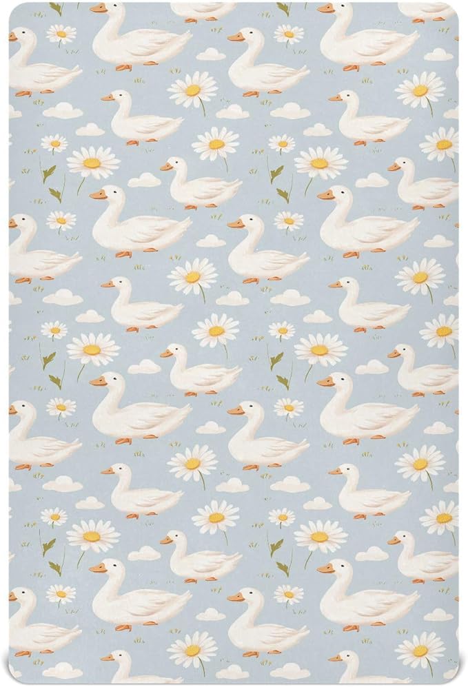 Baby Crib Sheet Cute Goose Flowers Crib Mattress for Boys and Girls Playard Sheet Soft Breathable Fitted Baby Mattress Cover 52x28in