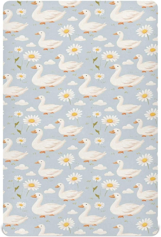 Baby Crib Sheet Cute Goose Flowers Crib Mattress for Boys and Girls Playard Sheet Soft Breathable Fitted Baby Mattress Cover 52x28in