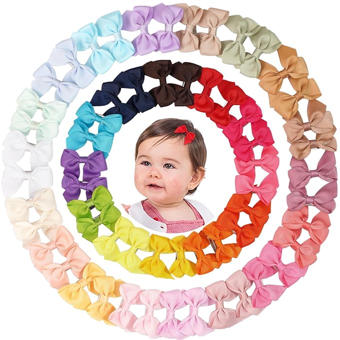JOYOYO 60 Pieces Baby Hair Bows with Alligator Clips in 30 Pastel Colors, Barrettes and Bows for Baby Girls,Toddlers,Infants(1.8inch)