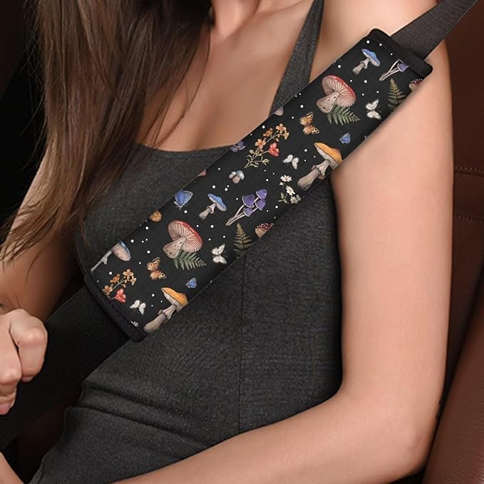 UNICEU Cottagecore Mushrooms Car Seatbelt Pads Protector Cover, Mushroom Car Accessory 2 Packs Soft Car Safety Seatbelt Strap for Women，Universal Fit All Cars SUV Truck