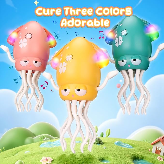 Vodolo Magic Electric Dancing Octopus Toy with Led Light and Music,Automatic Evasion Crawling Dancing Octopus Musical Toys with Fishing Rod,Dancing Squid Toy Baby Must Have,Tummy Time Baby Toys,Yellow