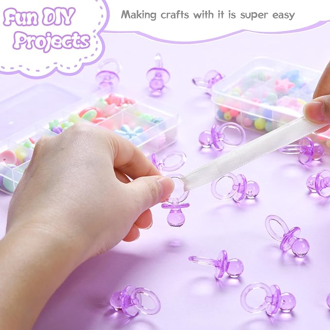 50 Pcs Mini Pacifiers Baby Shower Games Girl, 1.25 Inch Cute Baby Shower Pacifiers, Bulk Acrylic Pacifier for Party Table Scatter, Pacifier Hunt Game, Gender Reveal Decoration Party Favors(Purple)