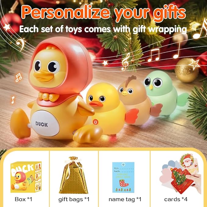 4 Pcs Baby Toys Musical Duck Crawling Baby Toys Set with Music & Light, Early Learning Educational Toy for Babies Birthday Toy for Boys Girls (Yellow)