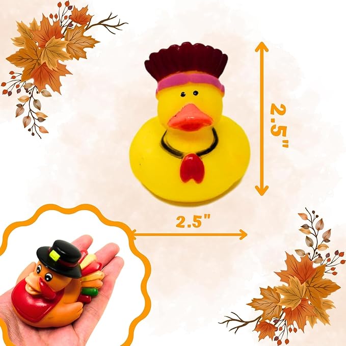 4E's Novelty Thanksgiving Rubber Duckies (24 Pack) Thanksgiving Themed Rubber Ducks Bulk Turkey & Pilgrim Ducks, Thanksgiving Party Favors Supplies for Kids Adults, Table Centerpiece, Bath Toys