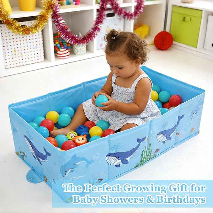 AirSwim Collapsible Baby Bathtub, Foldable Bathtub with a Drain Plug for 6M-4Y Infant Toddler, Space Saving Portable Baby Bath Tub for Travel, Quick Drain and Easy to Clean, No Assembly Required, Blue