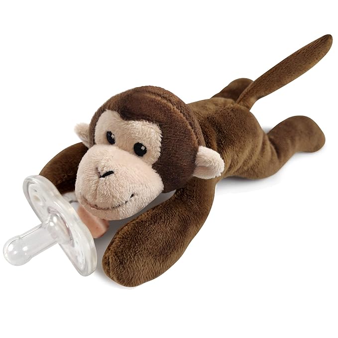 Detachable Monkey Pacifier Holder - Soft Silicone Pacifier with Plush Animal Toy - Removable, Machine Washable, BPA-Free for Babies 0-24 Months