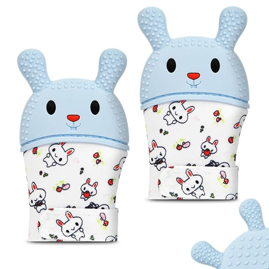 2Pack Silicone Teething Mitt, Rabbit Baby Teething Toy for 0-6 6-12 Months, Food Grade Silicone Infant Teething Mitten, BPA-Free Baby Chew Toys for Pain Relief, Sucking Needs