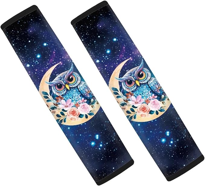 Biyejit Galaxy Owls Universal Car Seat Belt Pads Cover Shoulder Strap Covers for Car & Bag 2 Packs, Helps Protect Your Neck and Shoulder from The Seat Belt Rubbing