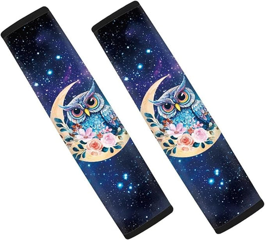 Biyejit Galaxy Owls Universal Car Seat Belt Pads Cover Shoulder Strap Covers for Car & Bag 2 Packs, Helps Protect Your Neck and Shoulder from The Seat Belt Rubbing