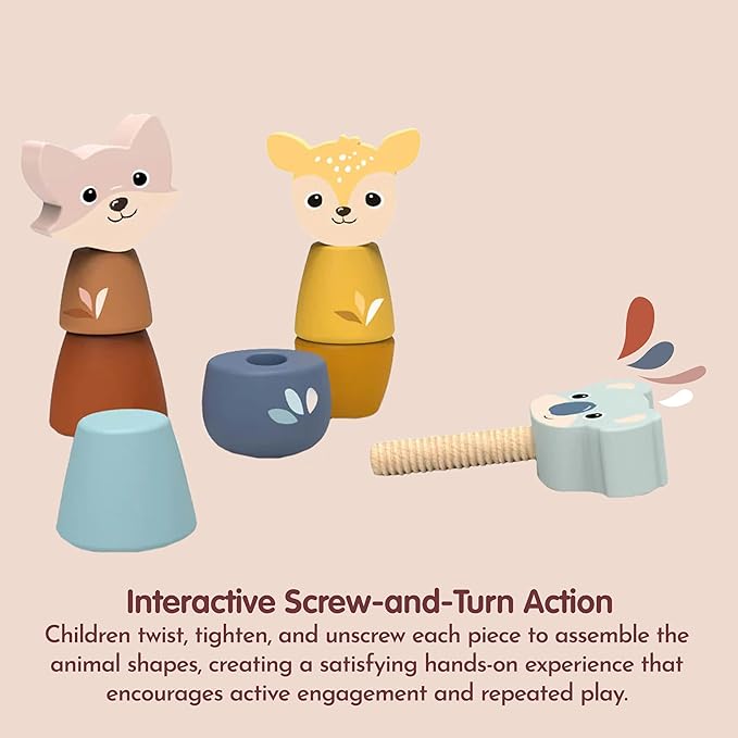 SPEEDY MONKEY Wooden Screw Toys for Toddlers 24m+ | Animal Nuts & Bolts Set for Kids | Fine Motor Skills, Hand-Eye Coordination, Twisting & Stacking Activity Toy | FSC Wood Preschool Learning Play
