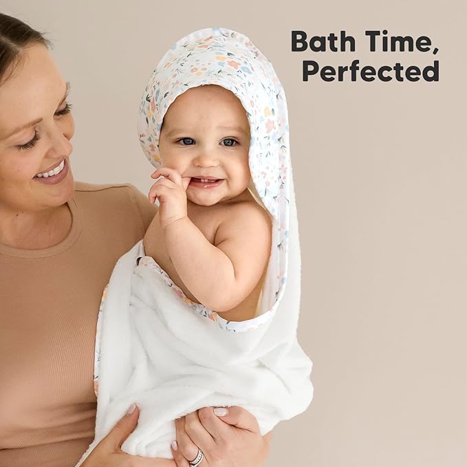KeaBabies Hooded Baby Towel for Newborn - Viscose Derived from Bamboo Large Baby Bath Towels with Hood for Boys, Girls, Toddler, Extra Absorbent & Soft Newborn Bath Essentials (Wildflowers, Regular)