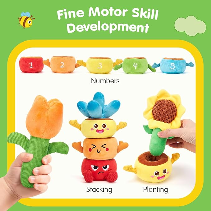 hahaland Montessori Toys for 1 Year Old, Plush Flower Garden Stacking & Sorting Toy for Toddlers 1-3, Color Matching Sensory Toy for Fine Motor Skills, Easter Basket Stuffers for Baby Boys Girls