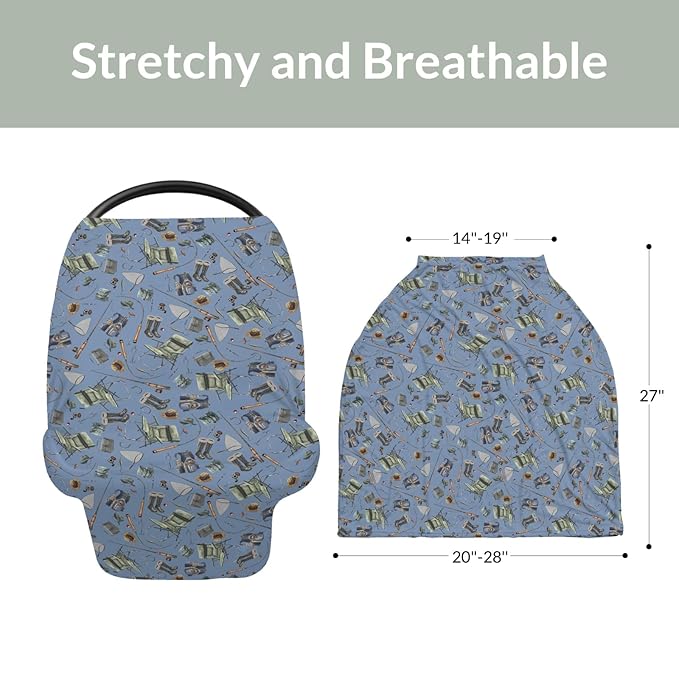 Retro Fishing Gear Car Seat Cover for Babies Trout Fishing Stretchy 5-in-1 Cover Adjustable Infant Carseat Cover Canopy Outdoor Fishing Lovers Gift Breathable Nursing Cover-Up