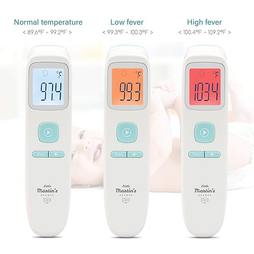 Touchless Thermometer for Adults Kids Baby & Infant - Non Contact Infrared Thermometer with LCD Display - Digital Thermometer Forehead - Built-in Fever Alarm (Blue)