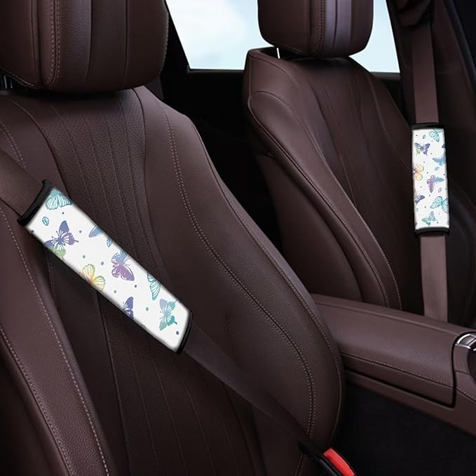 Butterfly Seatbelt Cover Purple Strap Padding 4 Piece Women's Car Seat Belt Cover Seat Belt Pads Soft Comfortable Seat Belt Shoulder Belt Cover Car Accessories Decoration