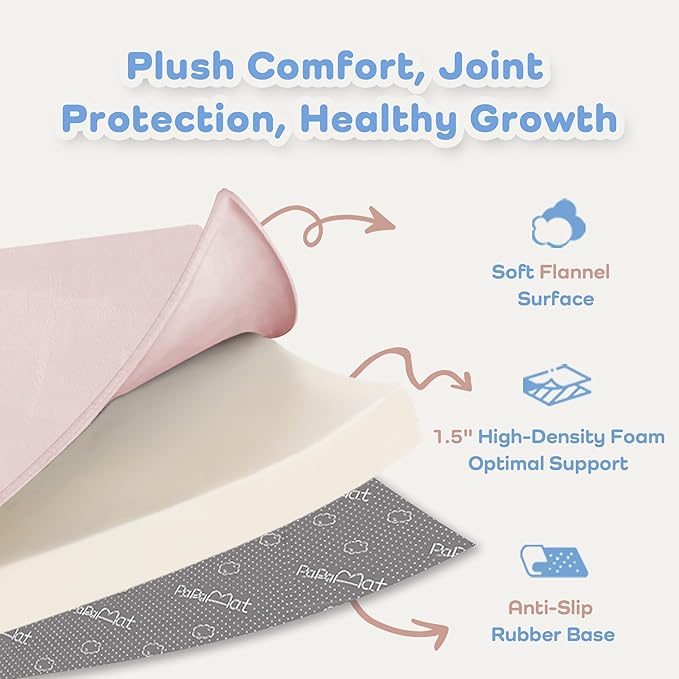 1.5" Thick Baby Play Mat for Floor, 50x50 Playpen Mat, Pro Soft Flannel Foam Mats Toddler Infant Kids Crawling for Nursery Rug Playroom Living Room Waterproof Easy Care Non-Slip (Baby Pink)