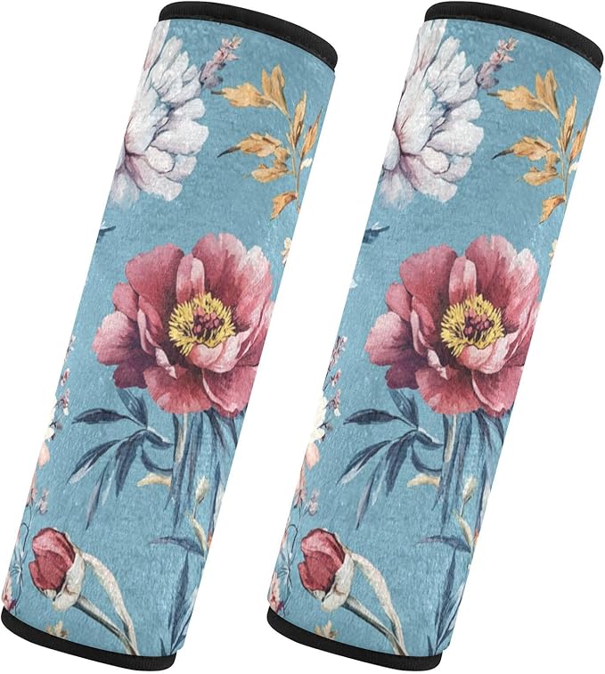 Car Seat Belt Covers 2 Pack Soft Unique Camera Bag Strap Cover for Adults Child Kids S Autumn Flowers Peonies Osteospermum Gladiolus