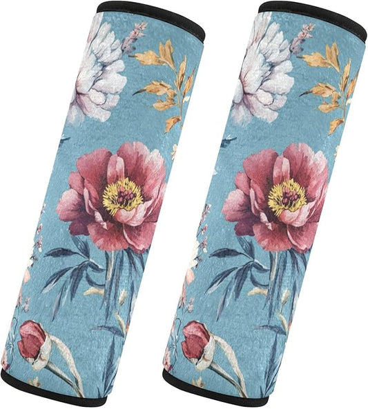 Car Seat Belt Covers 2 Pack Soft Unique Camera Bag Strap Cover for Adults Child Kids S Autumn Flowers Peonies Osteospermum Gladiolus