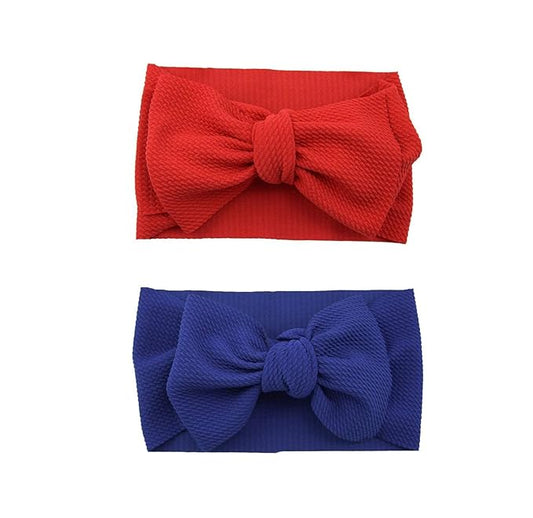 Baby Girl's 8'' Independence Day Bow Headbands Soft Big Bow knot Nylon Headband Toddler Hairband for Photography Travel Party Festivals 2Pcs (2- Red Royal Blue)
