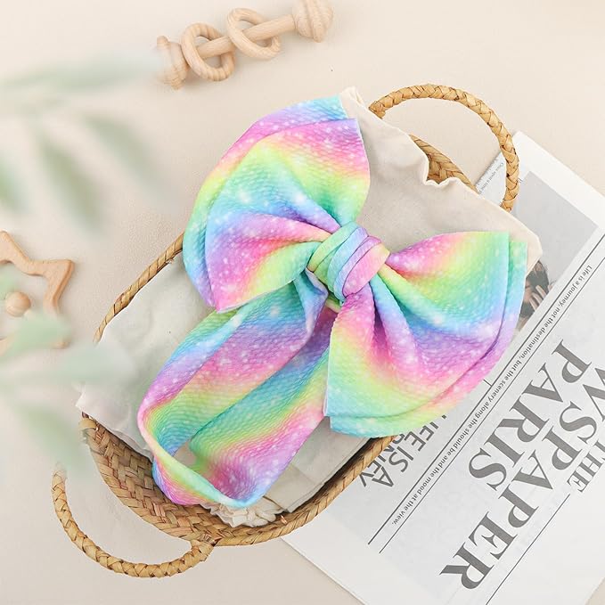 YanJie 7'' Rainbow Headbands for Baby Girls Newborn Infant Toddler Kids Hair Bows Girl Hair Accessories Dreamy Colorful Fashion Head Bow