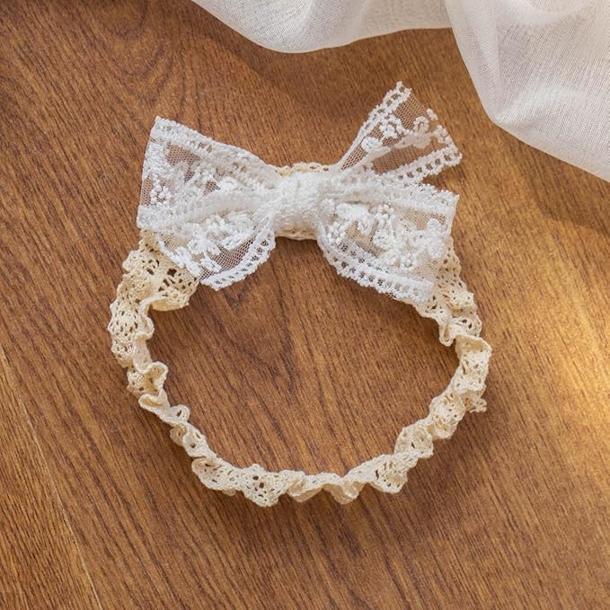 Lace Flower Bow-knot Baby Girls Headband Birthday Infant Wrap Elastic Baby Turban Hairband for Newborn Infant Toddler Kids (Style 1)