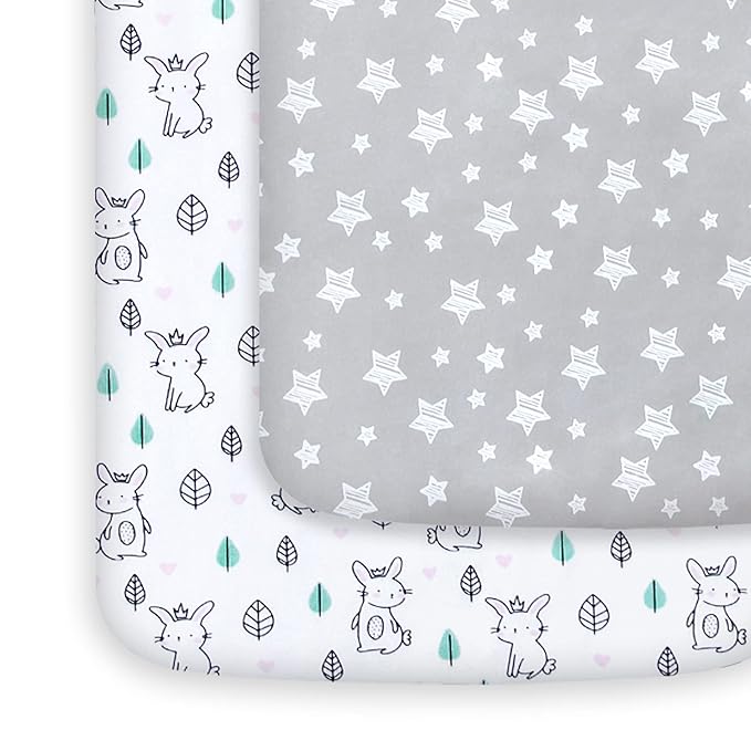 Pack and Play Sheets 2 Pack with Waterproof Cotton Pack and Play Mattress Pad