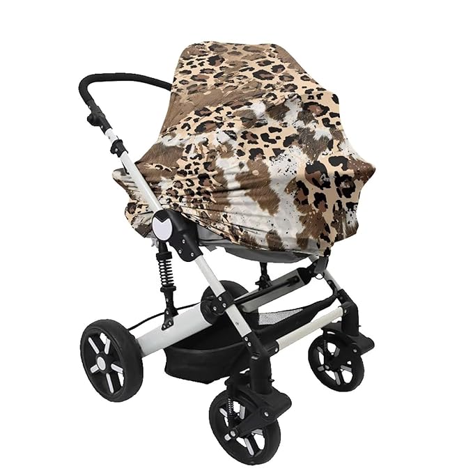 Wanyint Cow Print Leopard Print Car Seat Covers for Babies Girls Boys, Stretchy Carseat Canopy Soft Baby Breastfeeding Nursing Scarf Infant Stroller Cover