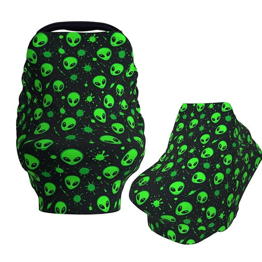 Green Alien Head Baby Car Seat Covers Carseat Canopy Soft Infant Stroller Cover Nursing Breastfeeding Covers for Girls Boys Newborn