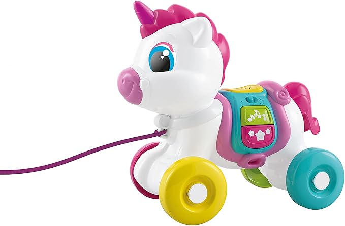 Clementoni - Baby Unicorn Always with Me Interactive Towing, Animal to Pull, Game for Motorability, First Steps, Learning to Walk, Children 6 Months-Made in Italy, Italian Colour, 17803