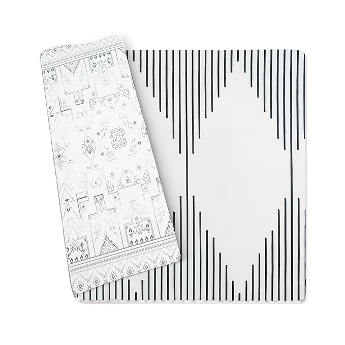 Wander & Roam Premium Reversible Play Mat - Soft Foam Child & Parent - Neutral Tribal + Mecca Design - Water Resistant, Easy to Clean, Non-Toxic - Black & White, 3+ Years