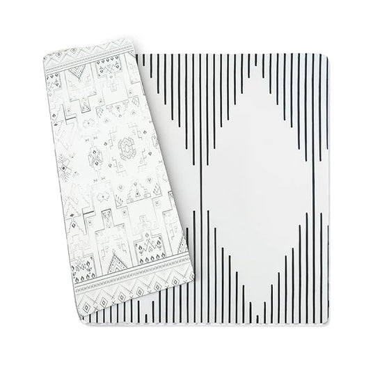 Wander & Roam Premium Reversible Play Mat - Soft Foam Child & Parent - Neutral Tribal + Mecca Design - Water Resistant, Easy to Clean, Non-Toxic - Black & White, 3+ Years