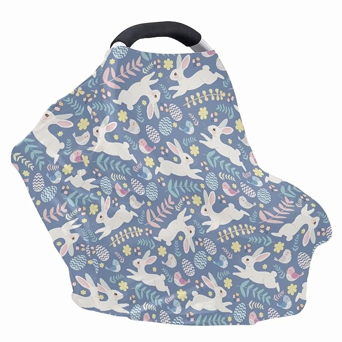 Wanyint Easter Rabbit Eggs Bird Floral Baby Car Seat Covers Carseat Canopy for Boys Girls, Multi Use Nursing Breastfeeding Covers Mothers Nursing Scarf