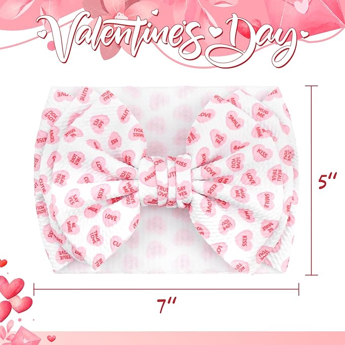 YanJie 7'' Valentines Hair Bow for Baby Girls Love Heart Double Layered Headbands Valentine Hair Accessories for Infants Pink Headband Cute Bowknot Barrettes Hearts Outfit